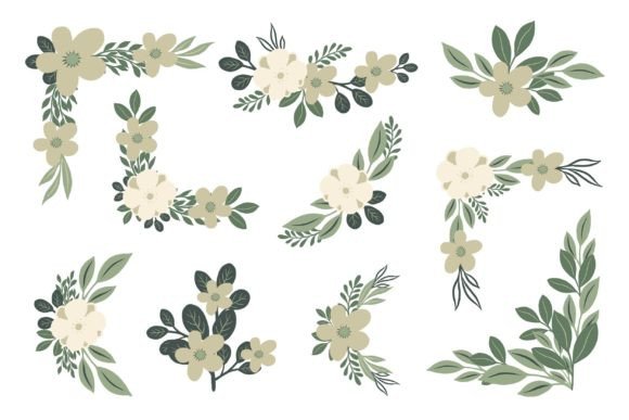 Download Arrangement of Flat Green Floral Frame - Green Collection