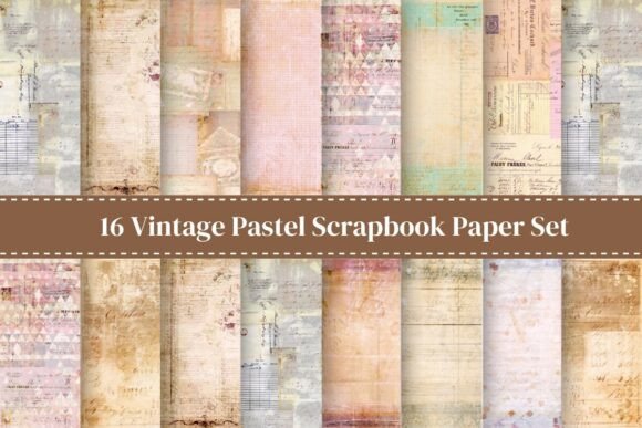 Download Vintage Pastel Scrapbook Paper Set - Pastel scrapbook paper Collection