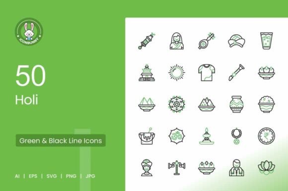 Download Holi Green &amp; Black Icons - Green Collection